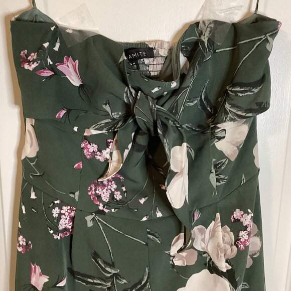 Dynamite Women's Sleeveless Strapless Green Floral Short Mini Romper Vacation - Picture 2 of 12